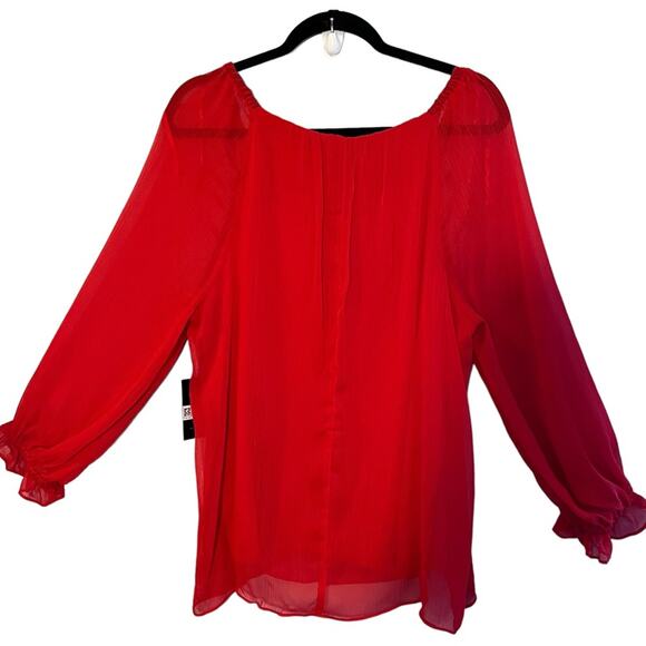 JM Collection Women's Solid Tiered Chiffon Blouse Top, Red, Size Large - Picture 3 of 15